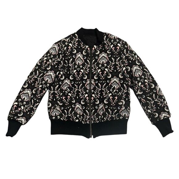 Women’s THE KOOPLES JAQUARD FOILAGE black & white bomber jacket size small - Picture 1 of 7